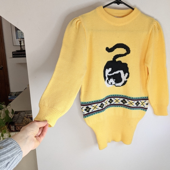 Vintage 80s Kitschy Cat Grandma Soft Grunge Crew Neck Knit Sweater - Picture 5 of 11